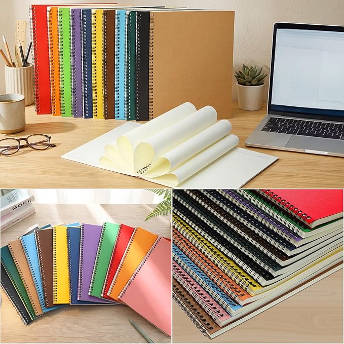 Leelosp 12 Pcs Small Spiral Notebook Lined Spiral Journal College Ruled Notebook Wire Bound Kraft Cover, 120 Pages for Work (Multicolor,8.5 x 11 Inch)