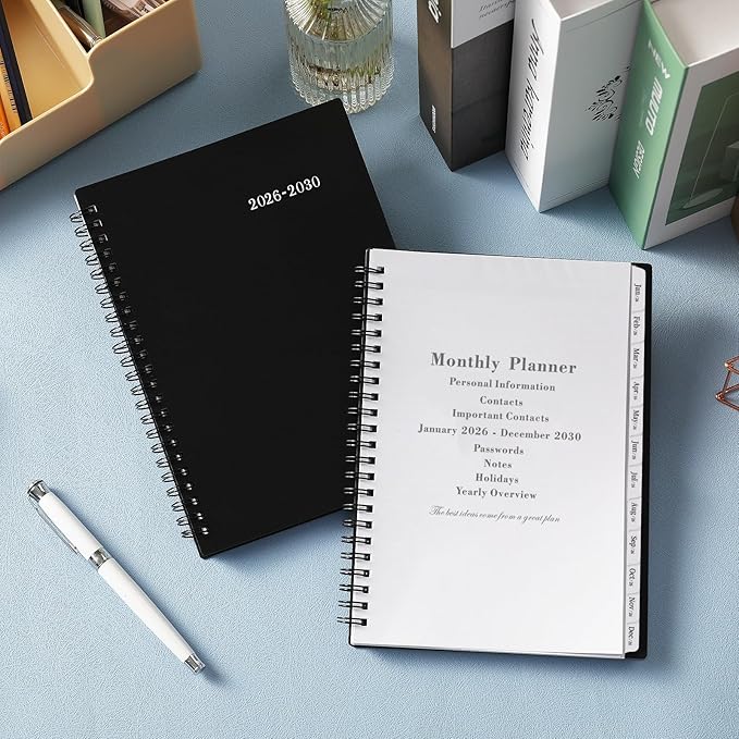 2026-2030 Monthly Planner/Calendar - Jul. 2026 - Dec. 2030, Monthly Planner, 5 Year, 6.2" x 8.3", Multi Year Calendar 2026-2030 with Twin-Wire Binding, Tabs, Storage Pocket - Black
