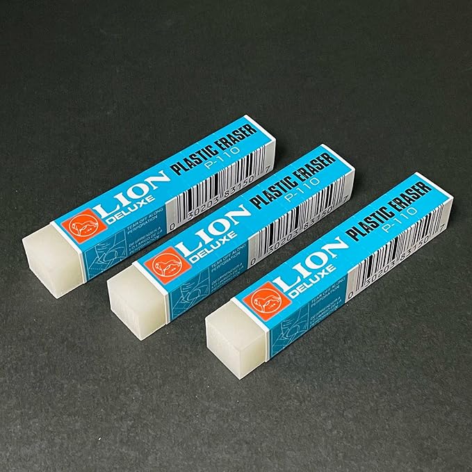 LION Extra-Large Rectangular White Plastic Erasers, 3EA/Pack (P-110-3P)
