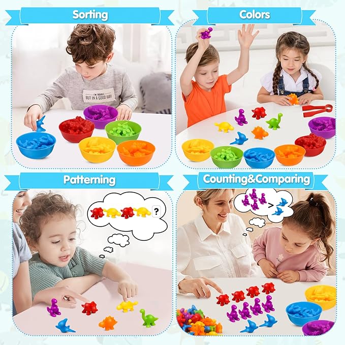 USATDD Counting Dinosaurs Montessori Toys Color Sorting Animals Matching Games Preschool Learning Activities Educational Sensory Toys Easter Basket Stuffers Gifts for Kids Toddlers Boys Girls Age 3+