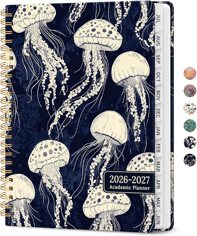 Planner 2026-2027, Academic Year Weekly and Monthly Calender Planner, from Jul 2026 - Jun 2027, Spiral Bound School Planning Book, Perfect for Teacher, Student, Women & Men, A5 (6.3" x 8.5"), Midnight Jellyfish