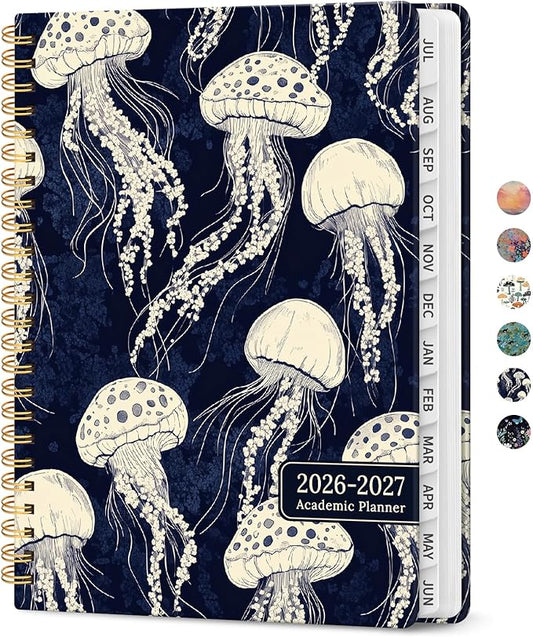 Planner 2026-2027, Academic Year Weekly and Monthly Calender Planner, from Jul 2026 - Jun 2027, Spiral Bound School Planning Book, Perfect for Teacher, Student, Women & Men, A4 (8.5" x 11"), Midnight Jellyfish