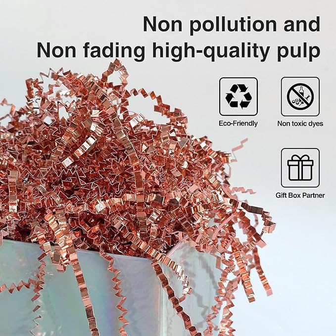 1LB Crinkle Cut Paper Shred Filler for Gift Box Bag and Basket On Holidays(Rose Gold)