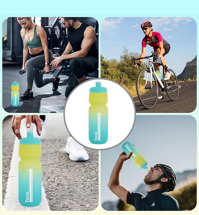 24oz Bike Water Bottle, Cycling Squeeze Water Bottle Leakproof BPA Free | with Capacity Scale w/Pull Top Lid, Reusable, for Bicycle, Gym,Camping, Hiking