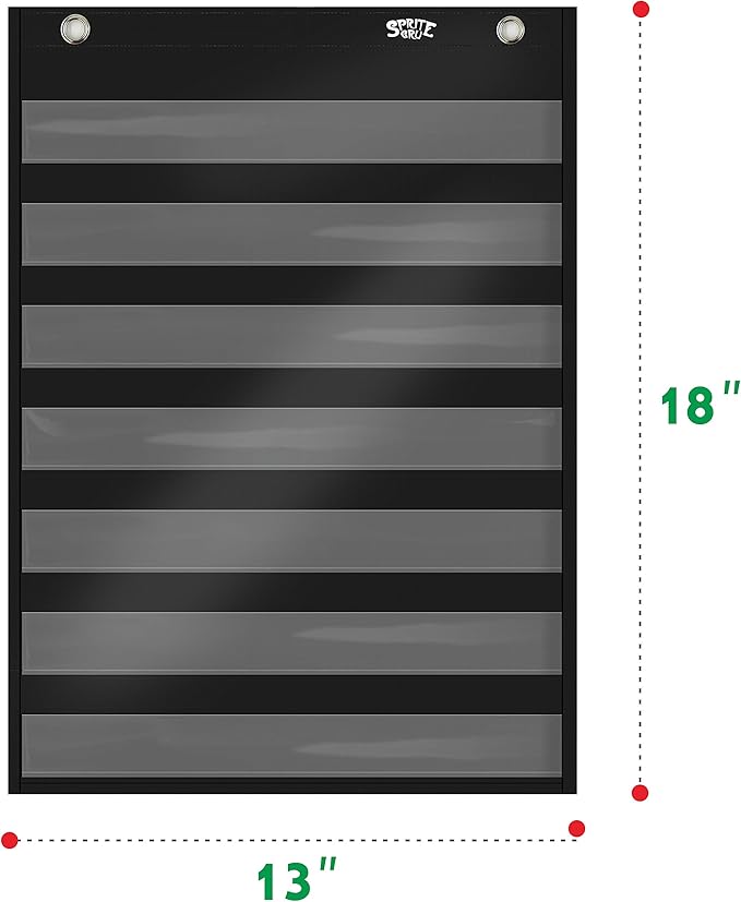 Magnetic Pocket Chart with 10 Dry Erase Cards for Standards,Daily Schedule,Activities,Class demonstrations (Black)