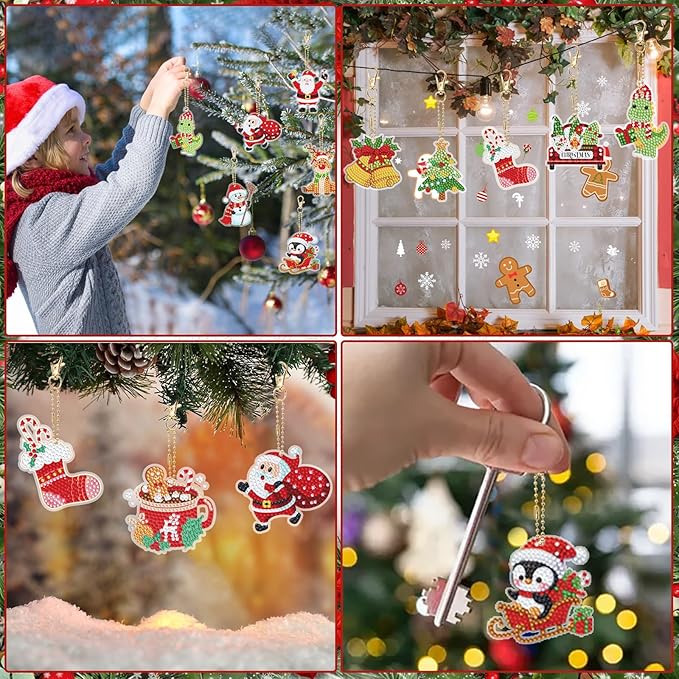 12 Pieces Christmas Diamond Art Keychains Kits- Christmas Crafts for Adults - Arts and Crafts - Make Your Own Diamond Ornaments Painting Gift for Family Decor