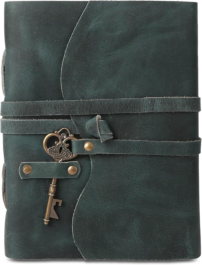 Leather Journal with Deckle Edge Paper 8x6 inch and Vintage Key | Handmade Writing Notebook Diary | Bound Daily Notepad for Men & Women Medium, Sketch/Writing pad for Artists