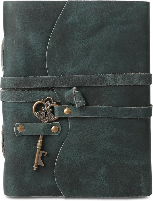 Leather Journal with Deckle Edge Paper 8x6 inch and Vintage Key | Handmade Writing Notebook Diary | Bound Daily Notepad for Men & Women Medium, Sketch/Writing pad for Artists