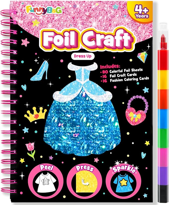 FUNNYB&G Mess-Free Foil Art Craft for Girls Ages 4-10, Kids Birthday Gift