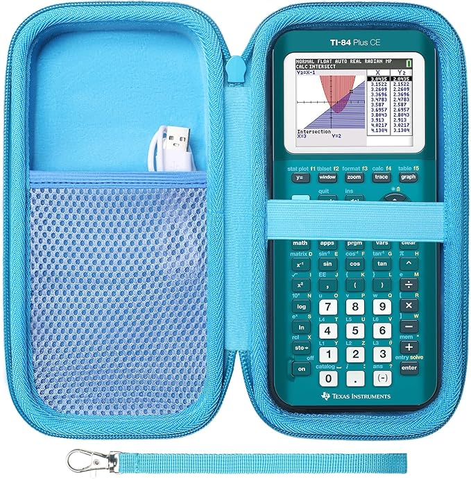 Case for Texas Instruments TI-84 Plus CE/TI-84 Evo/TI 84 Plus/TI-Nspire CX II CAS/TI-Nspire CX II Graphing Calculator, Mesh Pocket for Charging Cables, Pens and Rule(Teal)