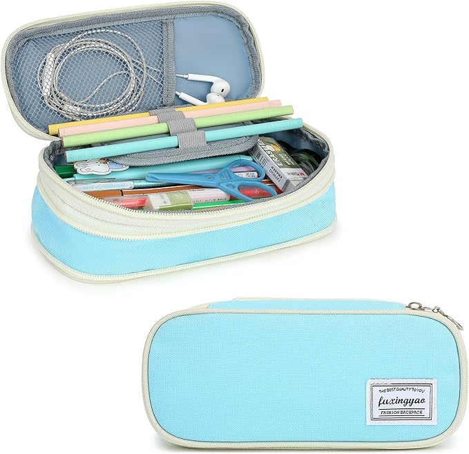FUXINGYAO Pencil Case, Multi-compartment Pencil Pouch, Portable Pencil Bag (2101-big-BL)