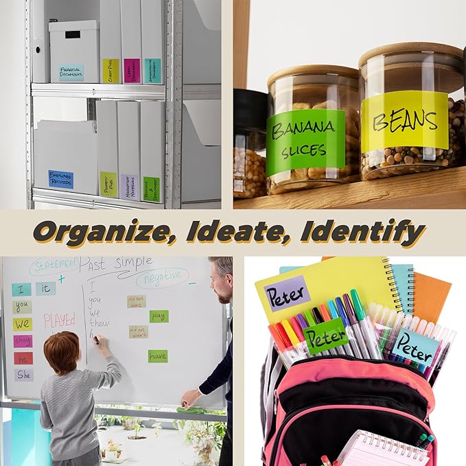 Mr-Label - 24pcs 3"x2" Reusable Dry Erase Labels – Rewritable Sticky Notes – Wash to Clean Identify Tags - for Office Organization, Home Sorting, and Classroom Management(12 Colors-Thin, 3"x2")