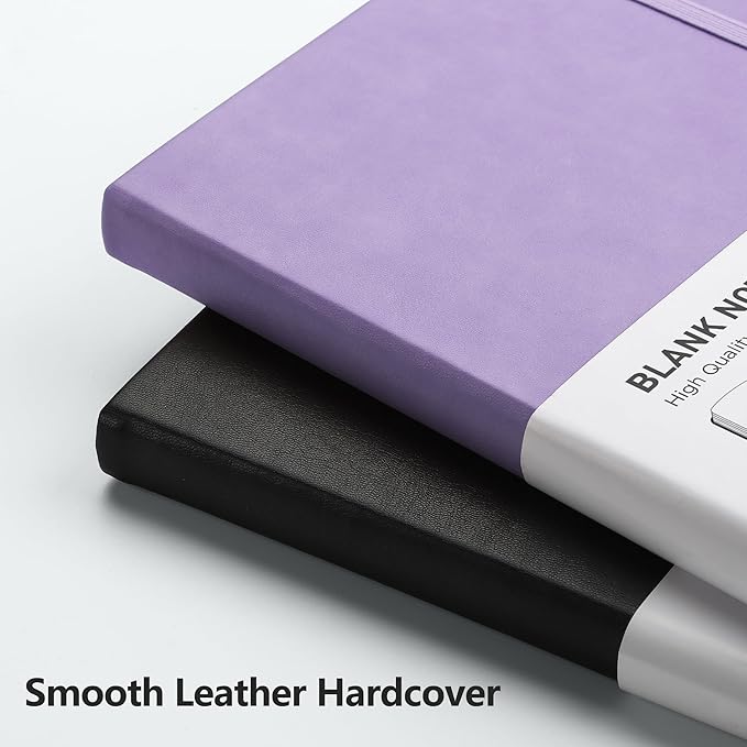 RETTACY Blank Journal Notebook, 192 Pages, A5 Medium Size (5.7'' x 8.3''), Leather Hardcover, 100 GSM Thick Paper, for Sketching, Drawing, Painting (Purple)