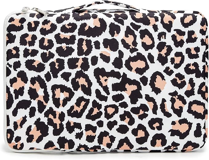 Kinmac 360deg Protective Water Resistant Laptop Case Bag Sleeve with Handle (Leopard-Pink, 12 inch-13.3 inch)