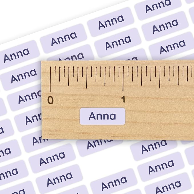 Mini Name Labels (175) - Custom Personalized Name Labels for Labeling Tiny Items, Washer and Dryer-Safe Waterproof Labels for Daycare, Preschool, and School - Light Purple