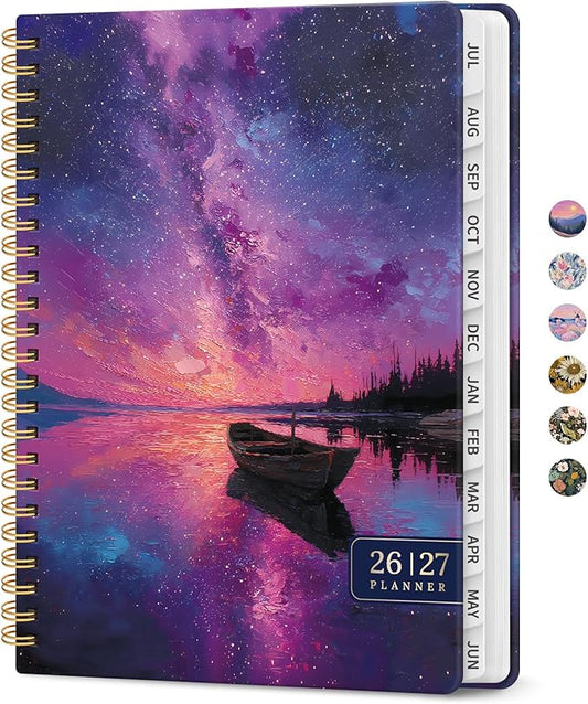Planner 2026–2027, Academic Monthly Weekly Spiral Calendar, July 2026 – June 2027, Hardcover Agenda Notebook with Tabs, 6.3" x 8.5", Perfect for Students, Teachers, School & Daily Planning - Violet Lagoon