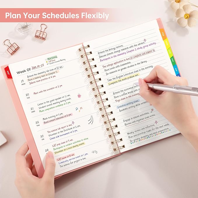 EMSHOI Undated Planner, Weekly and Monthly Calendar, 53 Weeks and 12 Months, A5 (6.38" x 8.35"), 100GSM Thick Paper, PVC Cover, Monthly Tabs, Note Pages, Start Anytime