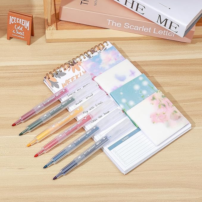 BAYTORY 200 Sheets Transparent Sticky Notes, 6Pcs Double-Ended Colored Marker Pen, 3 x 3 Glitter Clear Sticky Notes, Waterproof Self-Stick Note, Easy to Post for Note Taking (Flower)