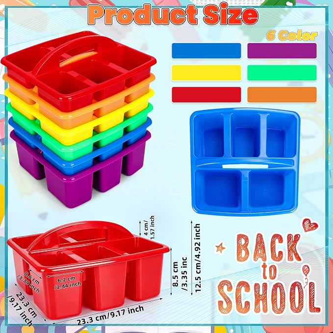 6 Pack Large Colorful Back-to-School Classroom Caddy | Plastic Caddy with Name Tags, Cards & Ribbons Back-to-school, Teachers, Classroom Organization & Group Activities