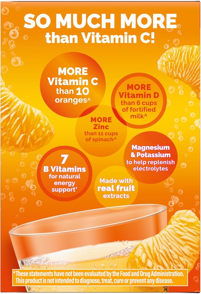 Emergen-C 1000mg Vitamin C Immune Support Powder Tangerine 30CT includes Zinc, Manganese, 7 B Vitamins and Electrolytes for Back to School Essentials