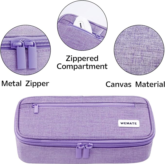 WEMATE Pencil Case, Large Capacity Pencil Pouch, Big Storage Organizer | for Stationery, Zipper Pen Bag, Travel Pen Box, Office Organizer Makeup Bag, for Men Women Purple
