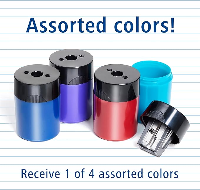 STAEDTLER Pencil Sharpener (1 Pack) with Screw Lid and Tub - No Spill Compact Design for Standard and Colored Pencils, Metal Blade, Assorted Colors