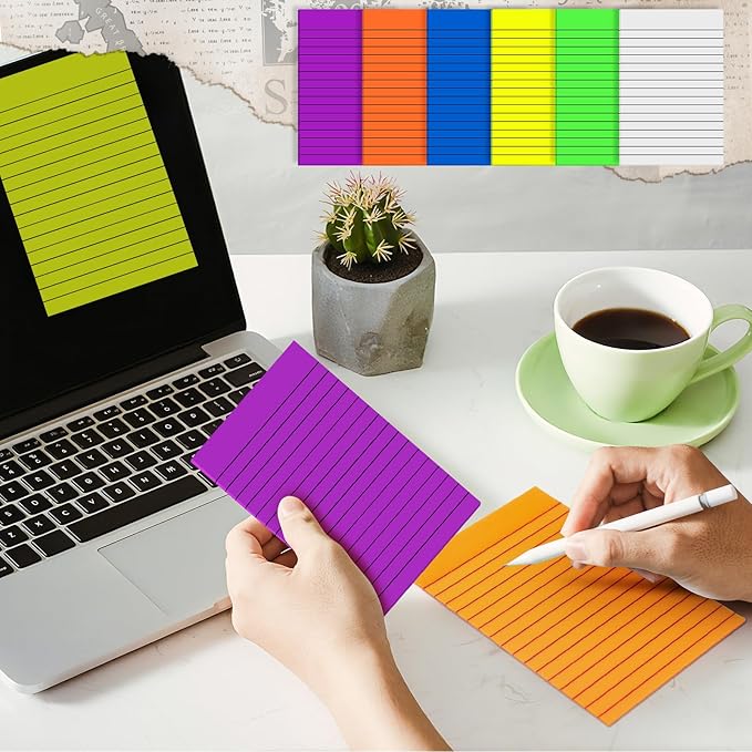 Yinder 6 Pack Pastel Transparent Sticky Notes Translucent Clear Lined Self Stick Note, Back to School Gifts for Bible Tabs, Book Tabs, School Supplies Office, 30 Sheets/Pack, 4 x 6'' (Bright Color)
