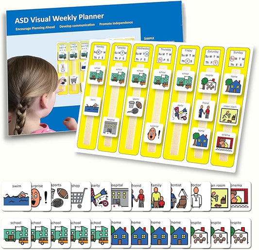 Kids Calendar Visual Schedule Autism – Premium Durable Plastic – Calendar Pocket Chart – Special Education Classroom Must Have – Autism Learning Materials (English)