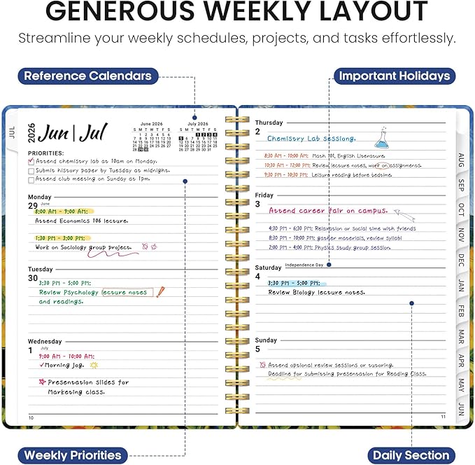 Planner 2026-2027, Academic Year Monthly and Weekly Calendar Planner, Jul 2026 - Jun 2027, Hardcover Teacher Student Planning Agenda book with Tabs, Perfect for School Office Supplies, 8.5" x 11" - Midnight Stroll