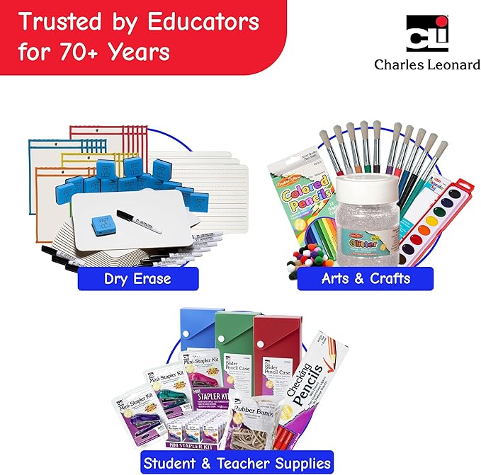 Charles Leonard Magnetic Lapboard Class Combo Pack, Includes 12 Each: 2 Sided Plain/Lined 9 x 12 Inch White Boards, 2-Inch Erasers, Black Dry Erase Markers (35045)