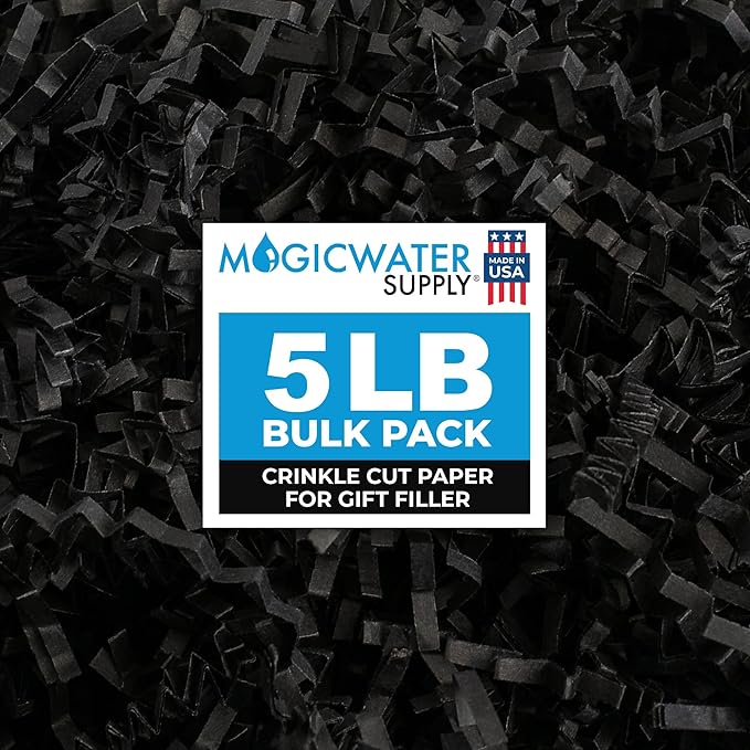 MagicWater Supply Crinkle Cut Paper Shred Filler - 5LB - Black - Premium Quality Recyclable, Eco-Friendly Decorative Packaging for Gift Wrapping, Basket Filling, Birthdays, Weddings & Anniversaries.