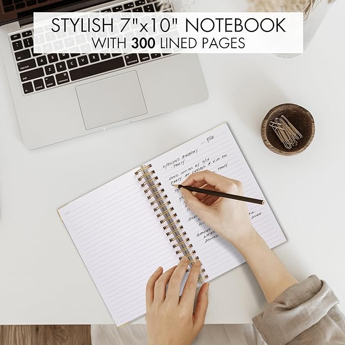 Aesthetic Thick Spiral Notebook Journal For Women in B5 Format - Stylish Linen Hardcover College Ruled Note Book w 300 Lined Pages - Cute Supplies For Bible Study & Staying Organized at Work or School