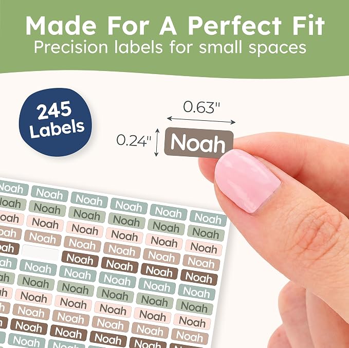 Small Custom Name Labels for Kids (245 Stickers) - Personalized & Waterproof Labels for School Supplies, Daycare, Sleepaway Camp & Clothing Tags - Nature