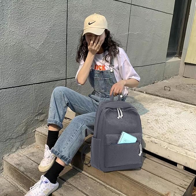 BTOOP School Backpack for Teens Large Corduroy Bookbag Lightweight 15.6 inch Laptop Bag for Girls Women Casual High School College
