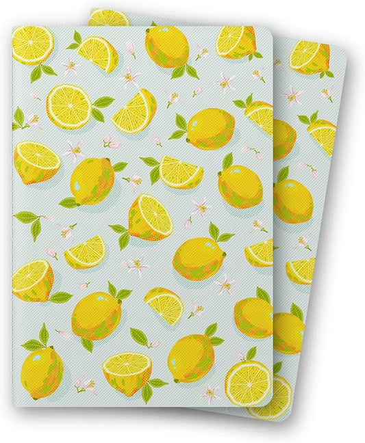 Stitched Composition Notebooks 2-Pack with Unique Art Designed Cover, A5 Lined Diary (8.2"L*5.5"W), Lay Flat Design, Thicked Paper Writes Smoothly for School and Office (Lemon)