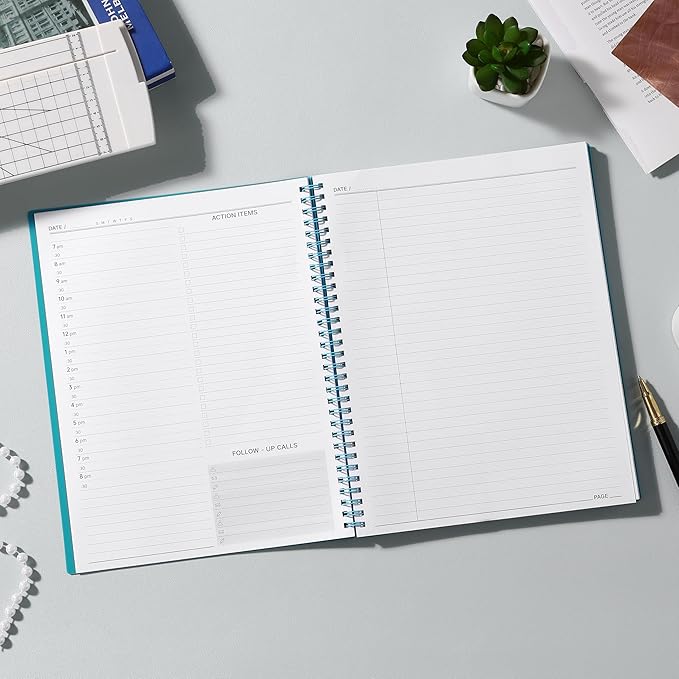 Daily Planner Undated - Spiral Appointment Planner, 208 Pages, 8.8" x 11", Daily Planners with Hourly Schedules, Appointment Book for Man/Women, Inner Pocket, Elastic Closure - Green