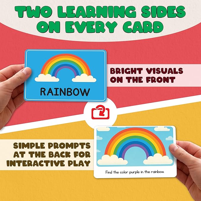 Toddler Flash Cards - 50 Big Font, 500 GSM Wipe-Clean Learning Flash Cards for Toddlers 1-3 & Ages 3-5 - Numbers, Colors, Find-the-Difference & Fun Questions - Preschool Educational Gift