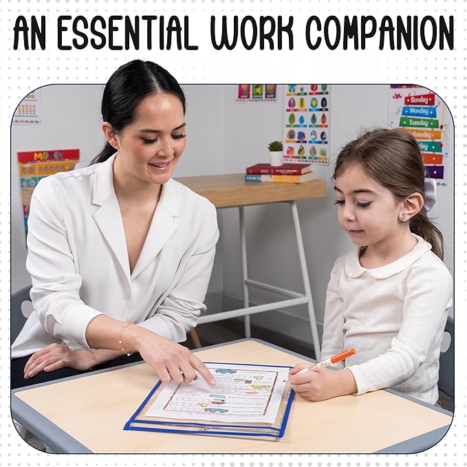 Essex Wares - 6 Pack, Blue, Dry Erase Pocket Document Protectors, 10" Wide x 13.5" Tall - Dry Erase Clear Plastic Sleeves - Reusable & Easy Erase Plastic Invoice Holders, Water-Resistant & Durable