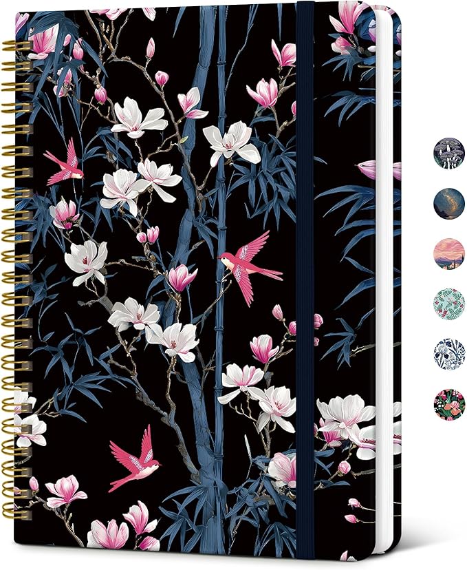 Taja Lined Spiral Journal Notebook for Women, Pretty College Ruled Notebook for Work & Note Taking, A5 Hardcover Journal for Writing, Cute Aesthetic 140 Pages, Magnolia Song