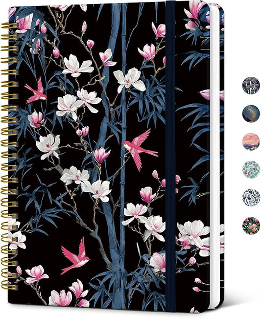 Taja Lined Spiral Journal Notebook for Women, Pretty College Ruled Notebook for Work & Note Taking, A5 Hardcover Journal for Writing, Cute Aesthetic 140 Pages, Magnolia Song
