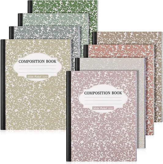 Colarr 8 Pack Composition Notebook 9.75 x 7.5 Inch Wide Ruled Marble Paper Composition Books Assorted Fun Colors Office School Notebook, Hard Cover, Sturdy Sewn Binding (Multi Color)