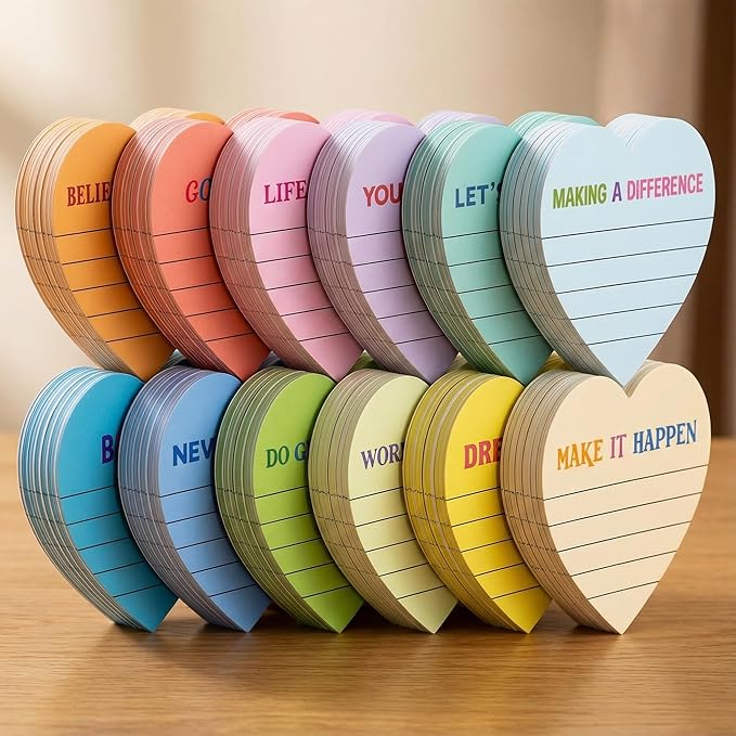 Teling 24 Pack Valentine's Day Sticky Notes Heart Lined Sticky Notes Inspiration Cute Self Adhesive Love Memo Pads for Galentines Party Exchange Gifts Home Office School 3x3 Inch