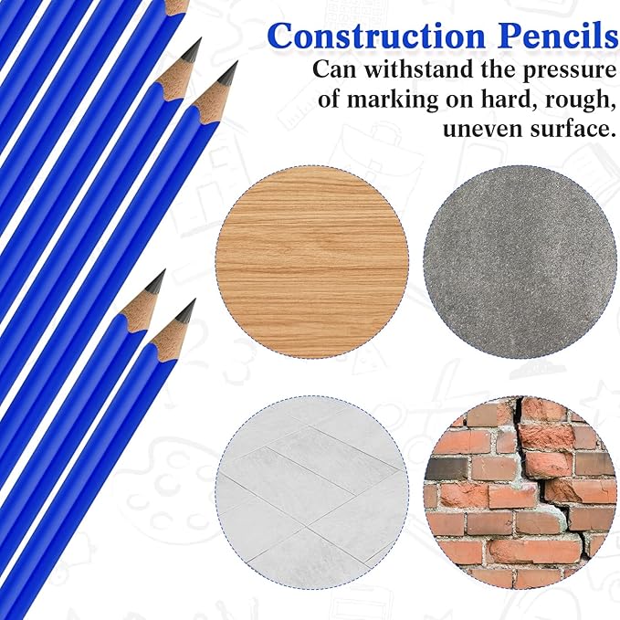 Fainne 48 Pack Jumbo Round Pencils, Wooden Fat Pencil with Black Core Bulk for Carpenters Workers Woodworkers Framers Beginners Students Teachers DIY Project(Blue)