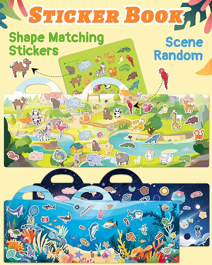 Benresive Reusable Sticker Book for Toddlers & Stickers for Kids, Toddler Travel Toys, Craft Activities, Boys & Girls Birthday Gifts