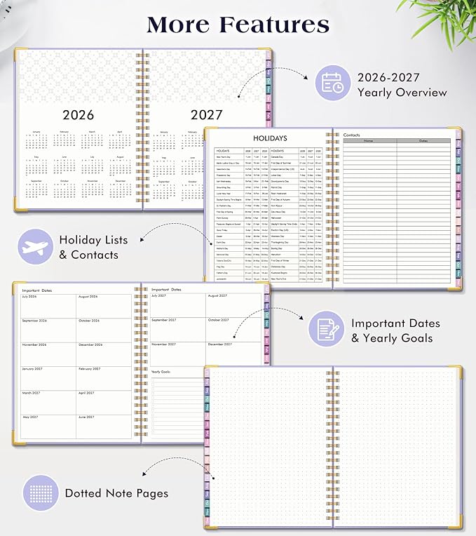 Academic Planner 2026-2027, 18 Months Weekly and Monthly Hardcover Planner, July 2026 - December 2027, 8.5" x 11" A4 Large Daily Calendar Planner Book with Tabs, Spiral College School Agenda Organizer for Student Teacher, Purple