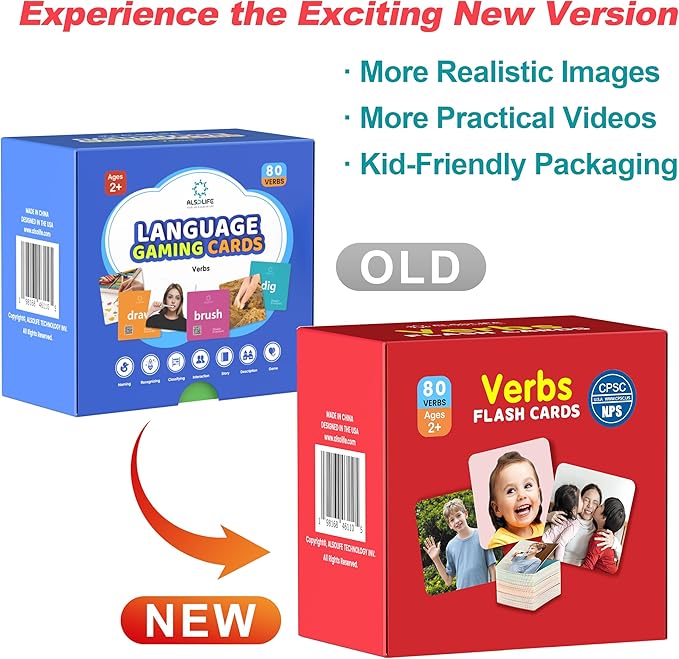 80 Verb Cards Speech Therapy, Videos for Fun Learning, Sturdy and Durable Action Verbs Flash Cards for Kids, Speech Therapy Materials for Autism Non Verbal Autistic Kids Ages 4-8