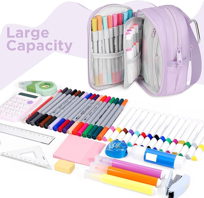 Large Capacity Pencil Case, Mini Backpack Pencil Case, Storage High Capacity Bag Pouch Holder Marker Pen Organizer, for Student, Teen Girls, Adults (Purple)