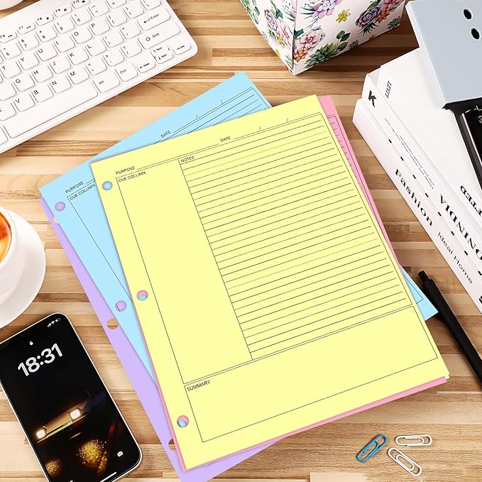 Ctosree 200 Sheets Cornell Notes Loose Leaf Paper, 8.5 x 11 Inch, 3 Hole Punch, Cornell Notes Filler Paper for School Office College Business Home (Colorful)