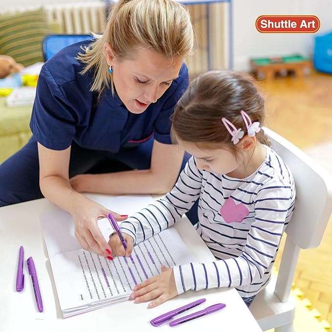 Shuttle Art Highlighters, 30 Pack Purple Highlighter Pen Bright Colors, Chisel Tip Dry-Quickly Non-Toxic Highlighter Markers for Adults Teachers Students Highlighting in Home School Office