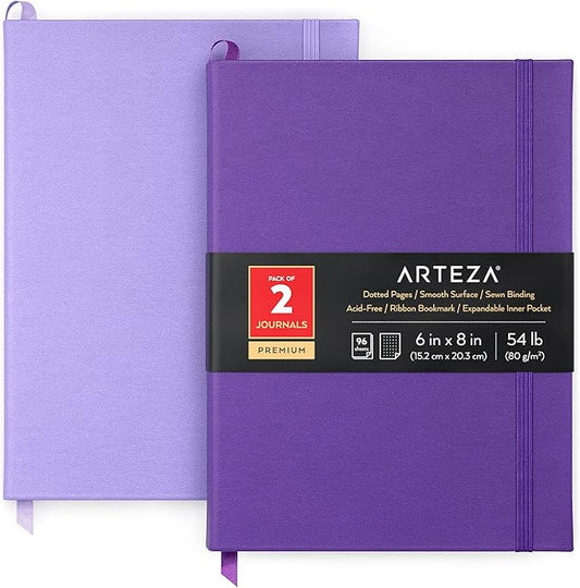 ARTEZA Dotted Journals, Pack of 2, 6x8 Inches, 96 Sheets, Lavender and Purple, Hardcover Notepads with Smooth Paper